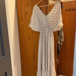 Chic White and Blue Striped Maxi Dress